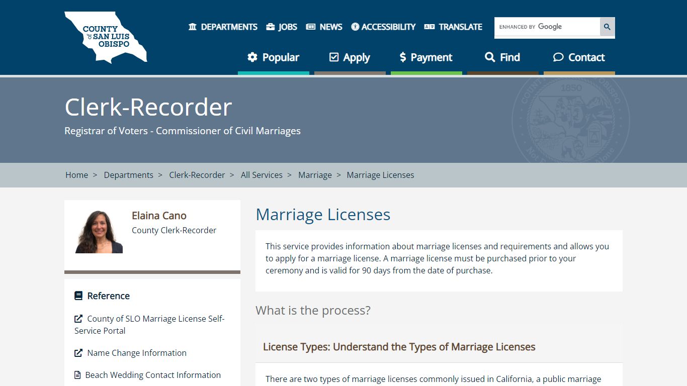 Marriage Licenses - County of San Luis Obispo - California